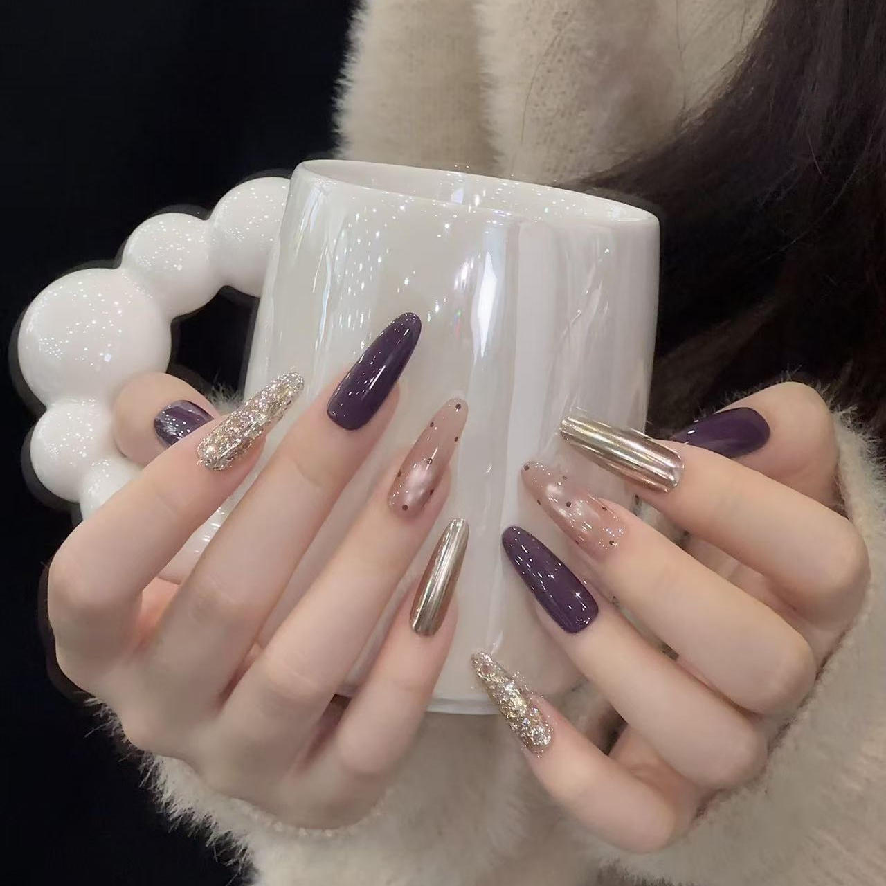 纯手工穿戴甲2025新款紫色贵气