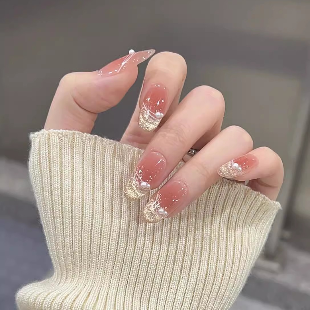 ins猫眼珍珠手工光疗穿戴甲