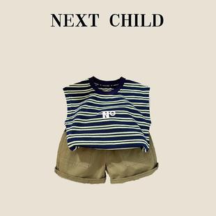 英国Next 圆领条纹套装 时尚 Child男童夏季 儿童宝宝英伦休闲衣服潮