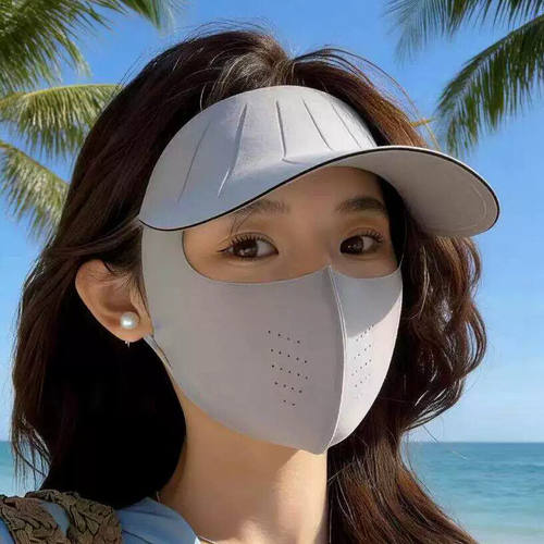 防晒面罩口罩耳挂帽子一体女式夏季遮全脸抗UV透气脸基尼冰丝