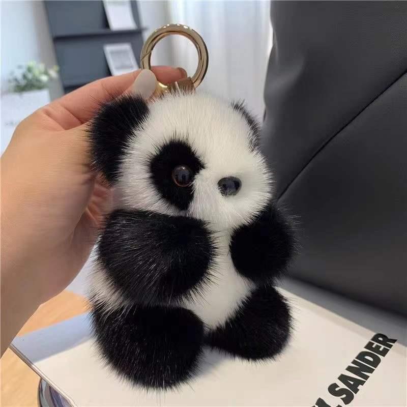 高颜值可爱小熊猫水貂毛挂件汽车钥匙扣挂件毛绒玩偶公仔包挂件图片