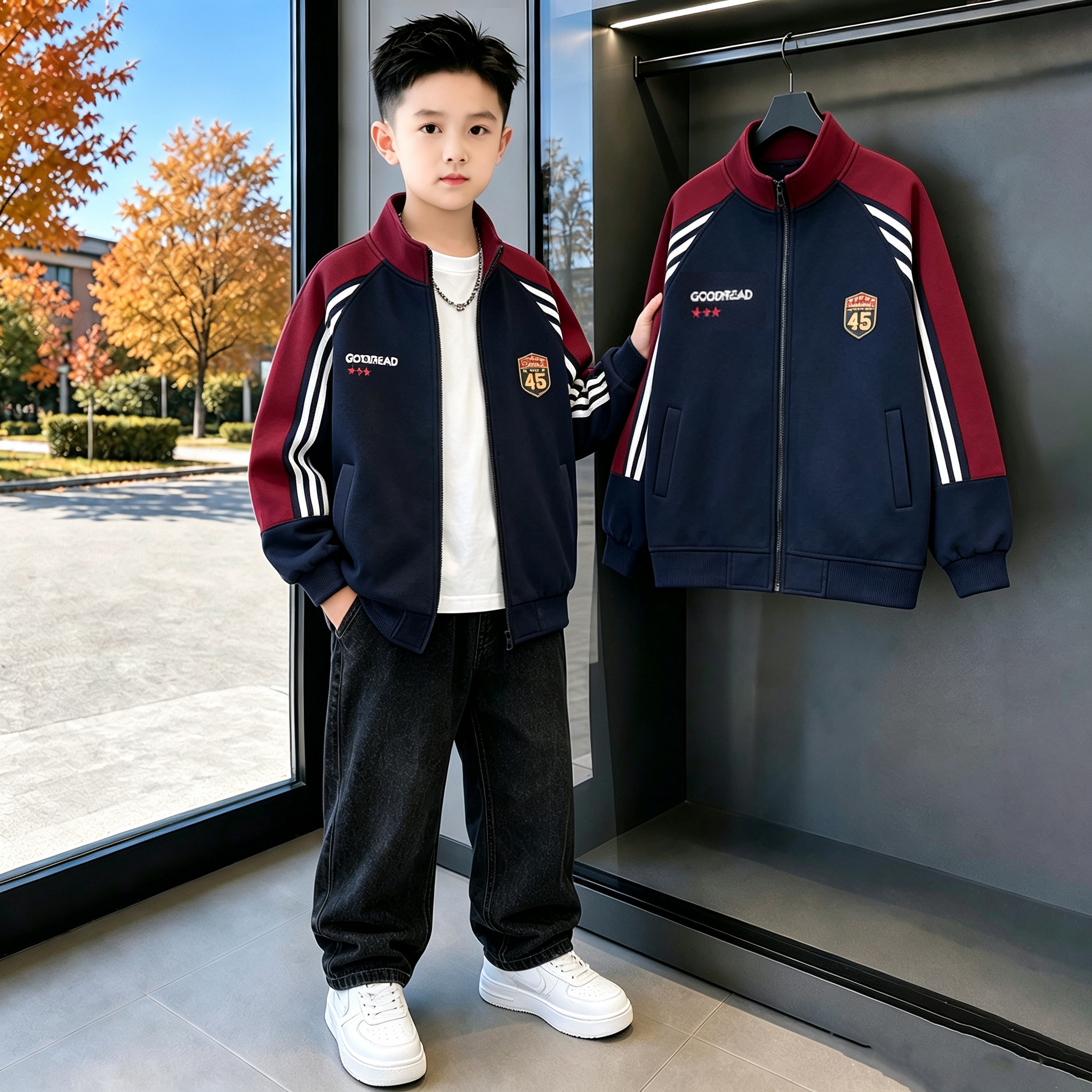 男童外套春秋款2026新款中大童男孩秋装棒球服连帽洋气儿童秋季潮图片