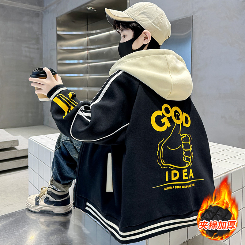 男童夹棉外套秋冬款2025新款秋装加厚儿童棒球服洋气男孩运动风衣