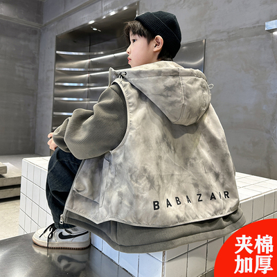 男童夹棉外套秋冬款2025新款儿童派克服棉衣加厚男孩冬装棉服潮牌