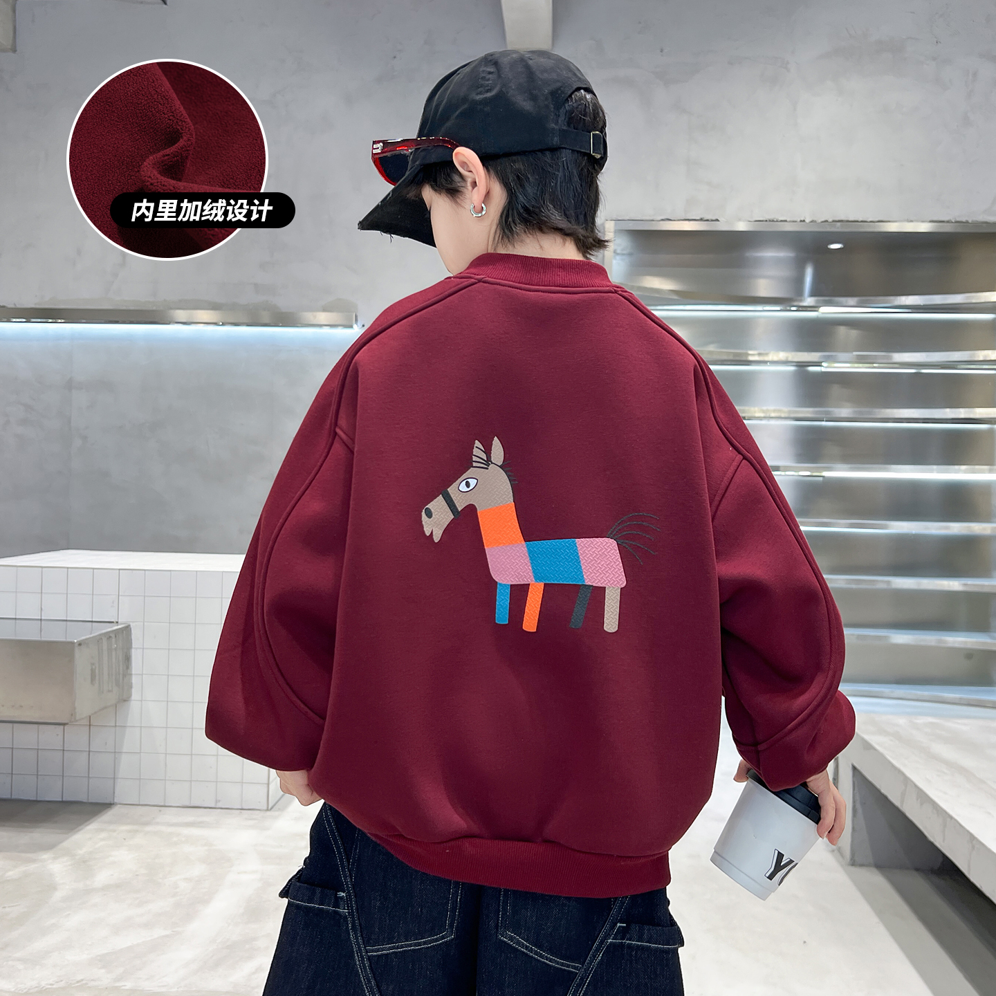 男童秋冬款卫衣加绒厚2025