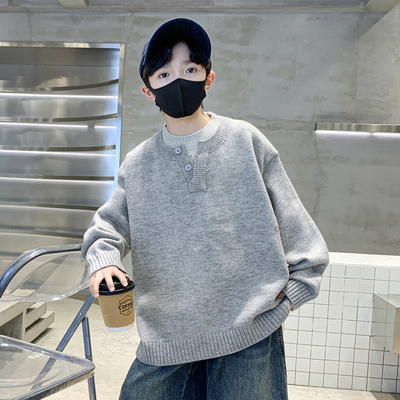 男童毛衣秋冬款2025新款男孩加厚打底衫冬季中大儿童加绒针织衫潮