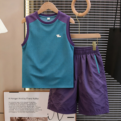男童冰丝无袖篮球服套装夏装2026新款青少年速干夏季薄款凉感球衣