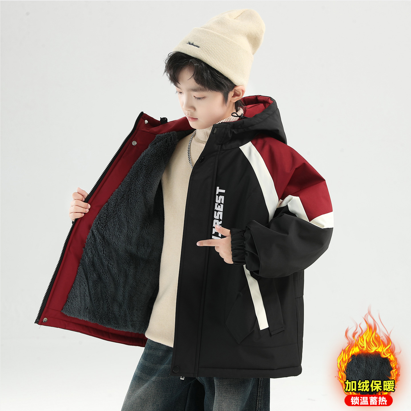 儿童装男童加绒外套冬季2025新款棉衣大童派克服冬装加厚棉服潮牌