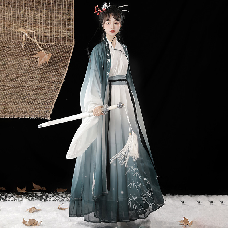 云叙遥原创汉服雪竹情侣cp宋晋制中国风交领齐腰印花襦裙日常古装