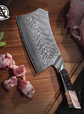 日本三本盛进口大马士革家用砍骨刀锋利商用锻打厨房师专用菜刀具