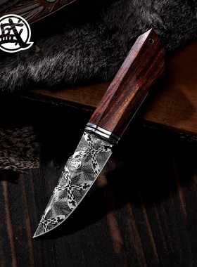 日本三本盛大马士革钢小刀高硬度貔貅高端锻打水果刀收藏刀具正品