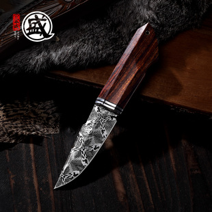 日本三本盛大马士革钢小刀高硬度貔貅高端锻打水果刀收藏刀具正品