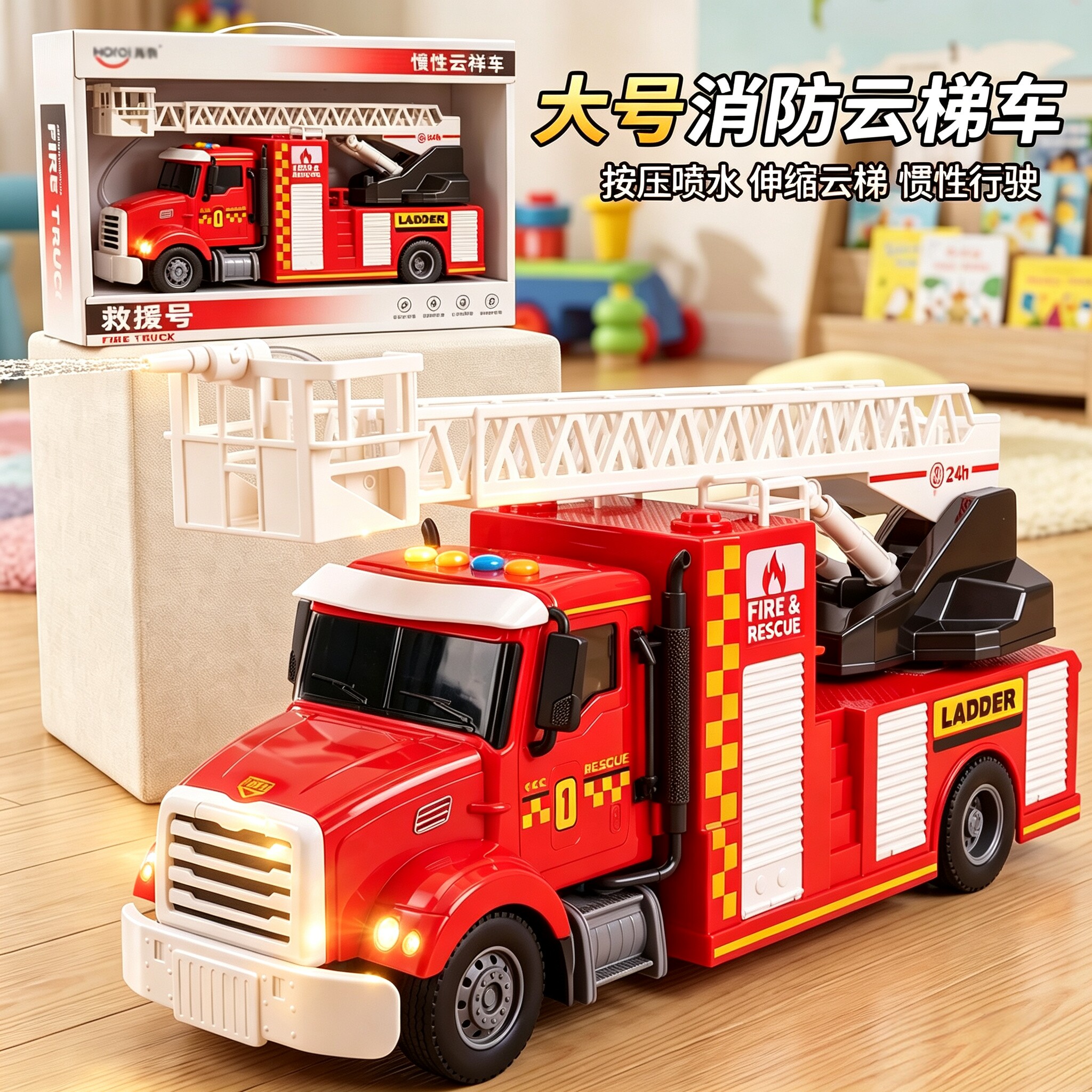 大号惯性仿真消防云梯车玩具