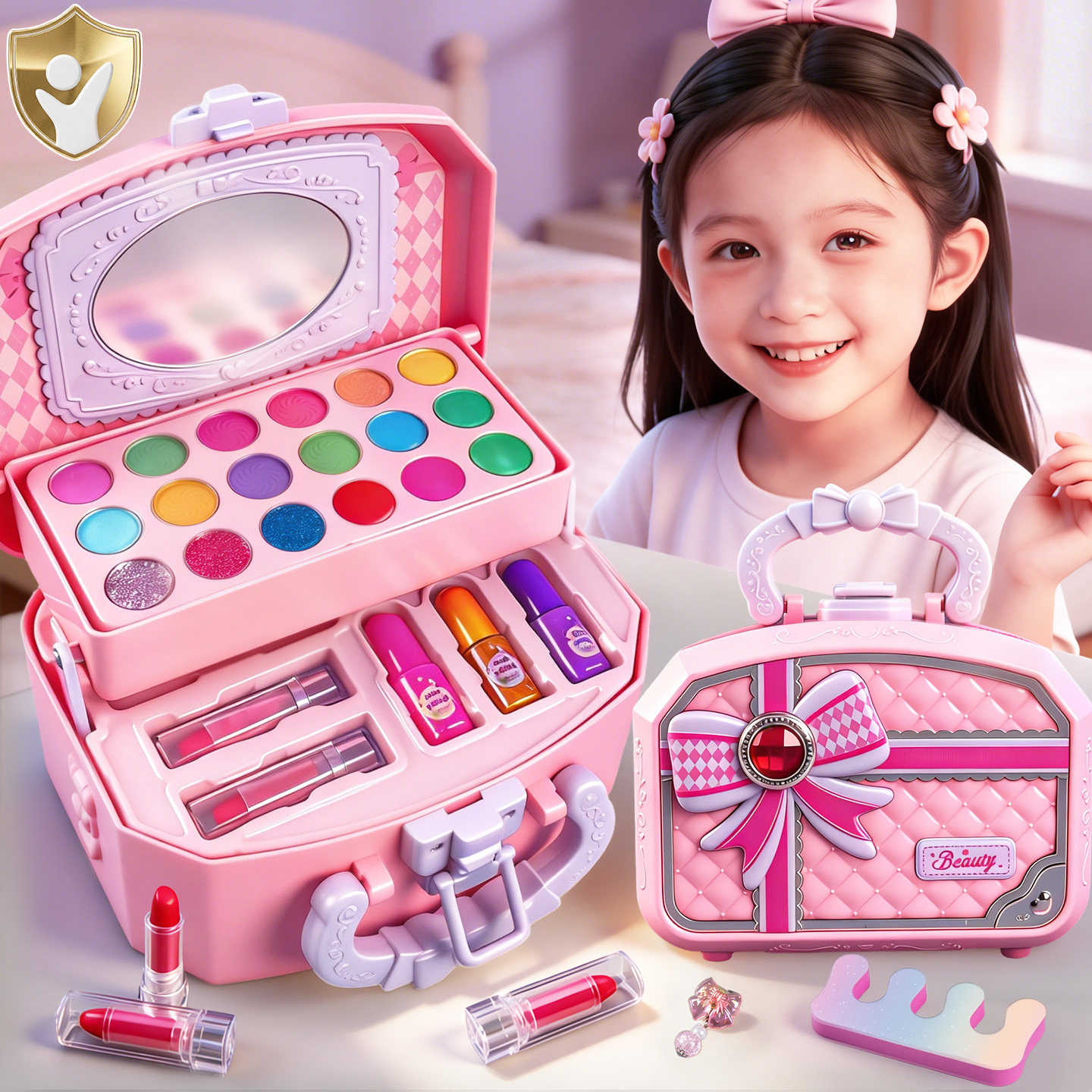 儿童化妆品玩具套装新款指甲油美甲贴女孩全套可水洗彩妆盒包宝宝