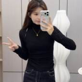 短款 1018秋冬新款 打底衫 显瘦长袖 韩版 纯色高领镂空设计感修身