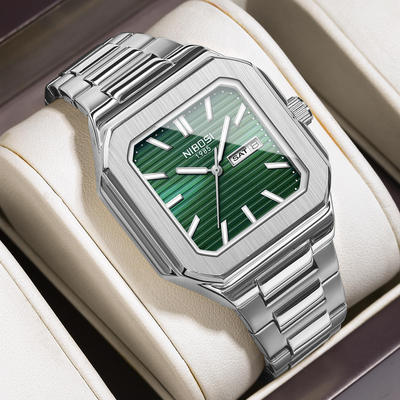 NIBOSI方表品牌新款防水时尚男士腕表双历手表男款石英表外贸爆款