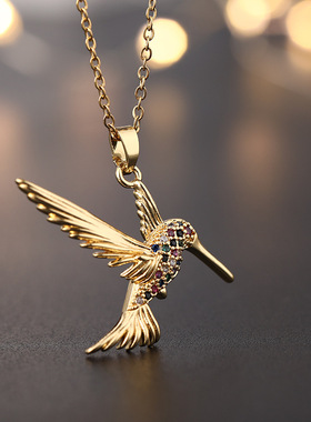 小众设计创新个性小鸟项链吊坠微镶锆石镀金锁骨链女外贸货源