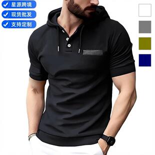 欧美 外贸 2026夏季速卖亚马逊POLO衫连帽男士休闲运动马球衫