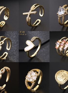 日韩时尚开口戒指个性风镶钻简约可调节戒指复古指环小众尾戒