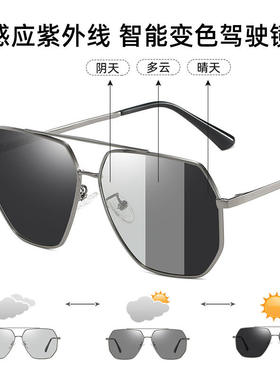 眼镜店新款偏光太阳镜智能感光变色男女驾驶眼镜港风复古墨镜