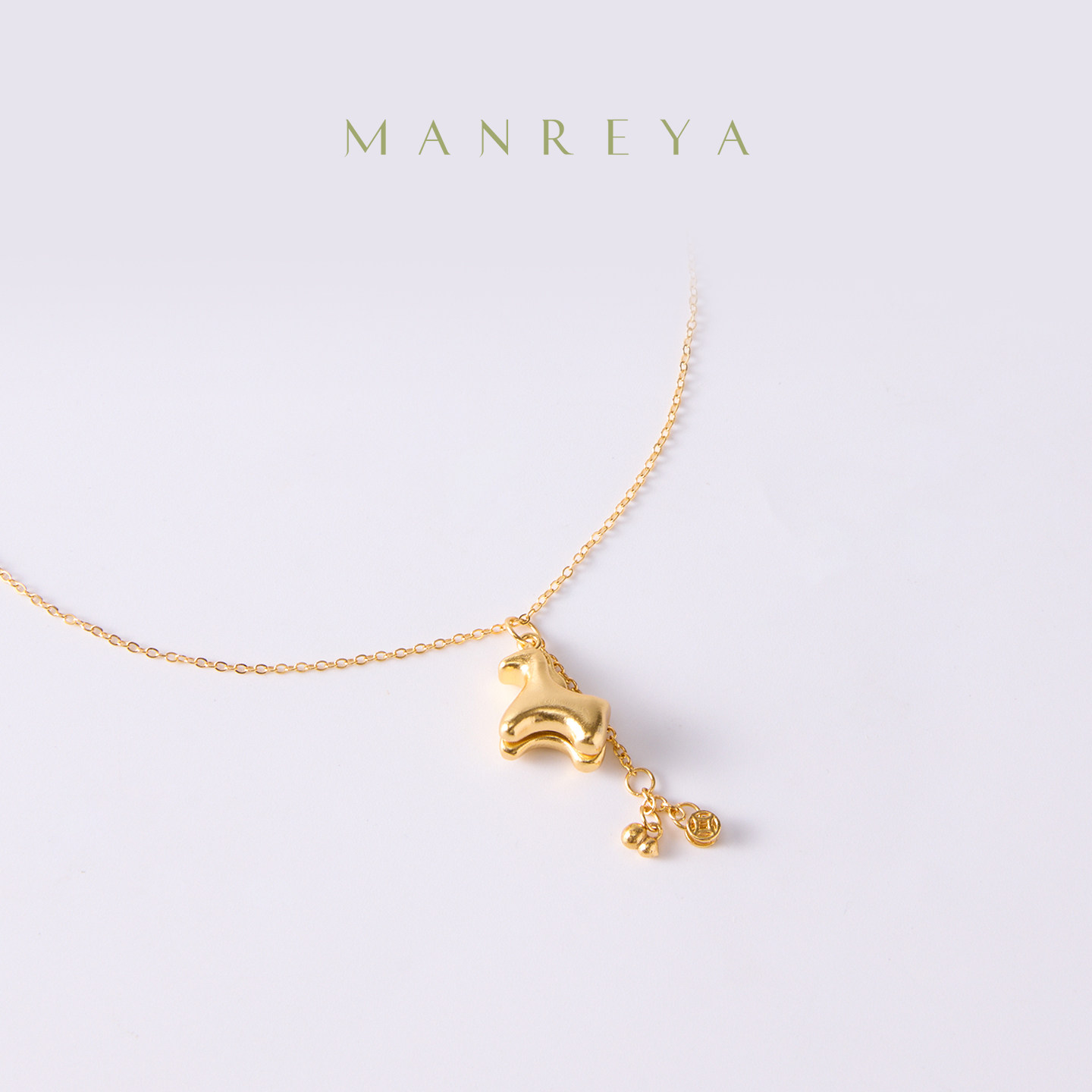 Manreya玛芮雅项链立马发财银镀金项链锁骨链女小马吊坠马年流