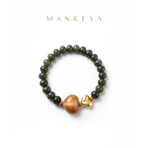 Manreya玛芮雅玉佑安康和田玉猴头手串爱心玉珠手链女手串手饰女