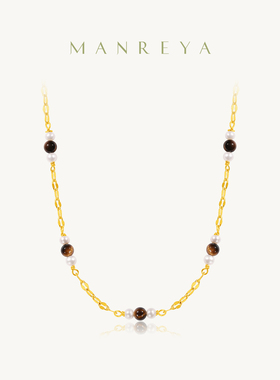 Manreya玛芮雅项链金棕星络虎眼石珍珠项链女高级感拼接锁骨链