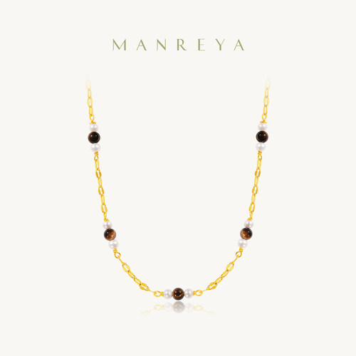 Manreya玛芮雅项链金棕星络虎眼石珍珠项链女高级感拼接锁骨链