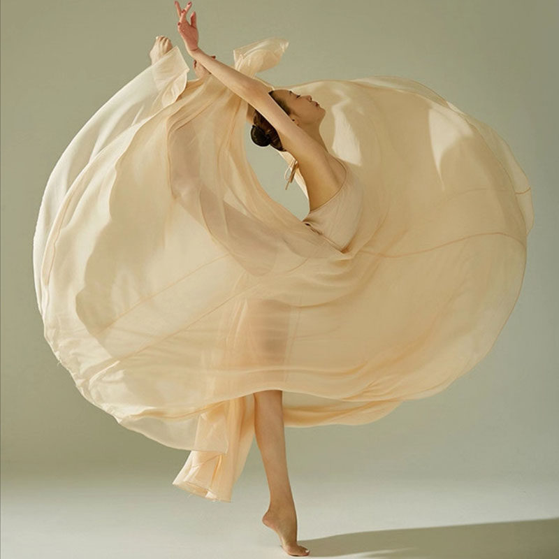 720度女舞蹈大摆裙飘逸雪纺半身裙摄影写真古典舞现代万江舞蹈服