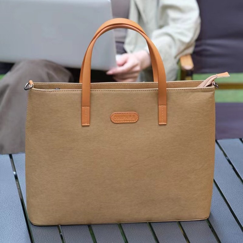 简约文艺通勤轻便水洗牛皮纸托特包斜挎包手提电脑包防水公文包女