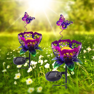 太阳能灯户外庭院景观别墅地插装饰花园灯铁艺蝴蝶花朵投光氛围灯