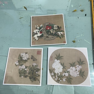 宋人画海棠蛱蝶图碧桃图李嵩花篮图宋小品斗方装饰画微喷临摹画稿