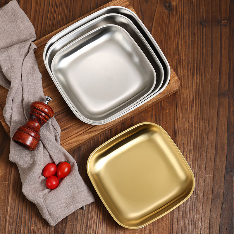 复古风不锈钢小吃盘做旧正方凉菜碟泡菜碟菜盘烧烤盘料理碟子菜盘