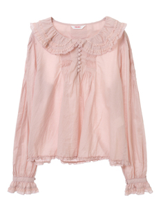 pinkhouse 衬衫 纯棉甜美纯色双层花边大翻领娃娃衫
