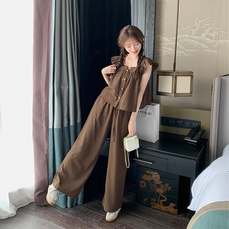 学院甜美减龄棉麻套装女夏2025新款小个子衬衫气质阔腿长裤两件套