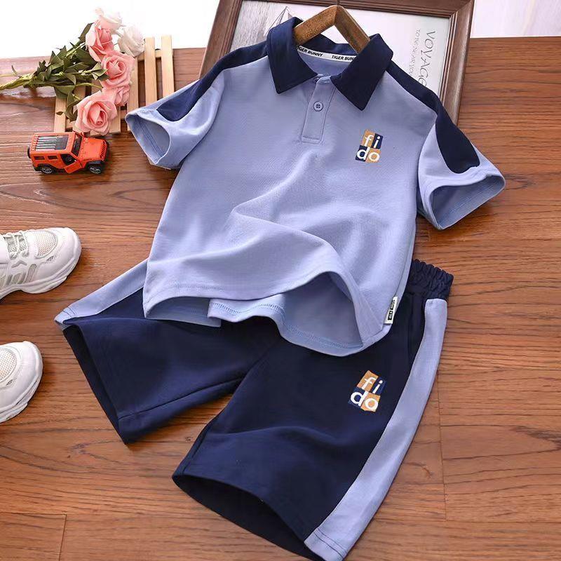 男童短袖polo衫T恤套装2025新款中大童短裤夏季儿童两件套衣服潮