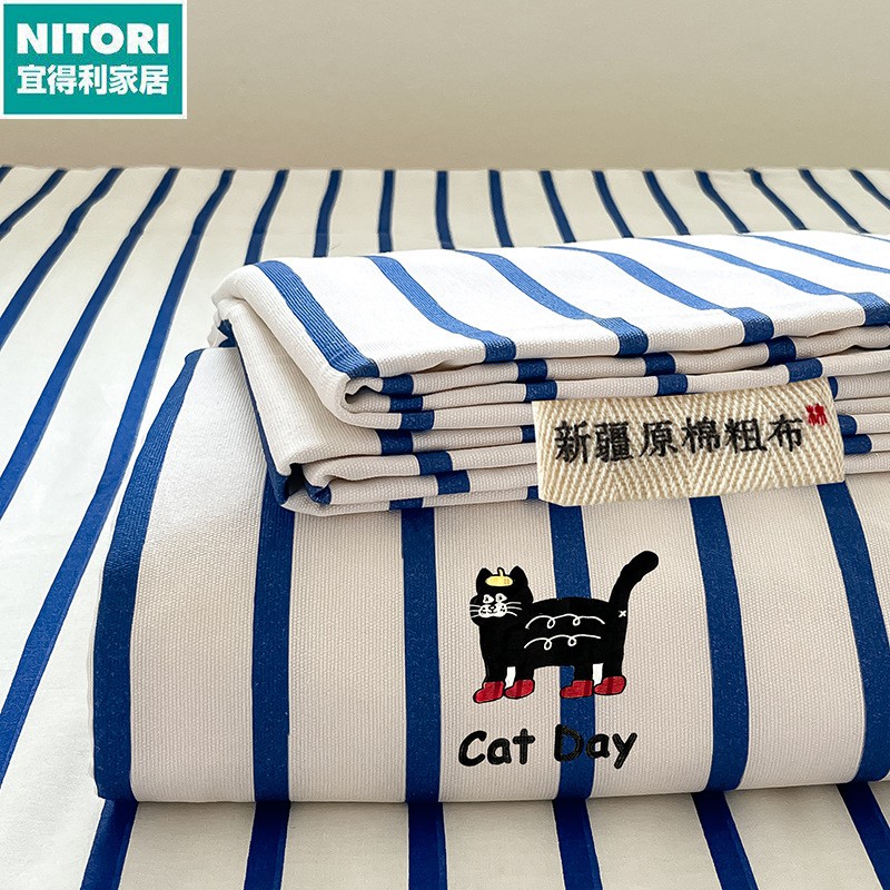日本进口便宜得利100%新疆原棉粗布卡通绣花工艺单品床单老粗布被