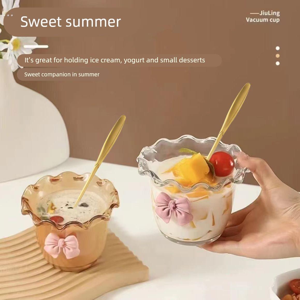 玻璃碗冰淇淋ins甜品沙拉高颜值家用酸奶碗花边沙拉碗精致小碗