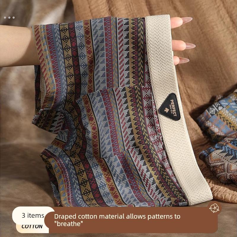 美式覆古民族风男士裤抗菌透气四角裤男式平角裤男生短裤衩男款