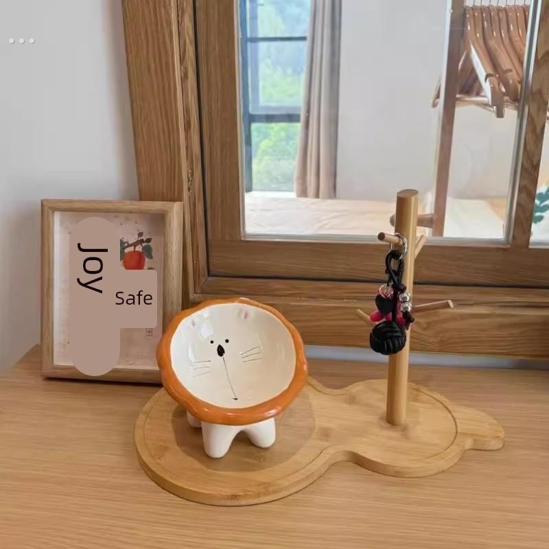 入户门玄关钥匙收纳摆件木质客厅桌面置物架首饰架陶瓷收纳托盘