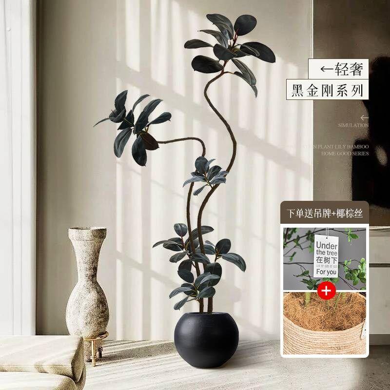 彷真绿色植物橡皮树室内盆栽大型彷生植物假树轻奢客厅装饰.品落