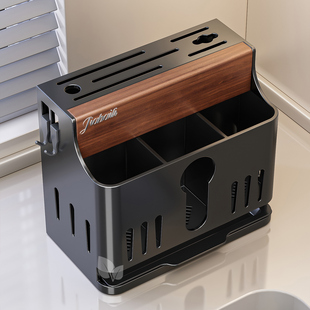 胡桃木黑色厨房刀架筷子笼一体刀具收纳盒置物架免打孔台面壁挂式