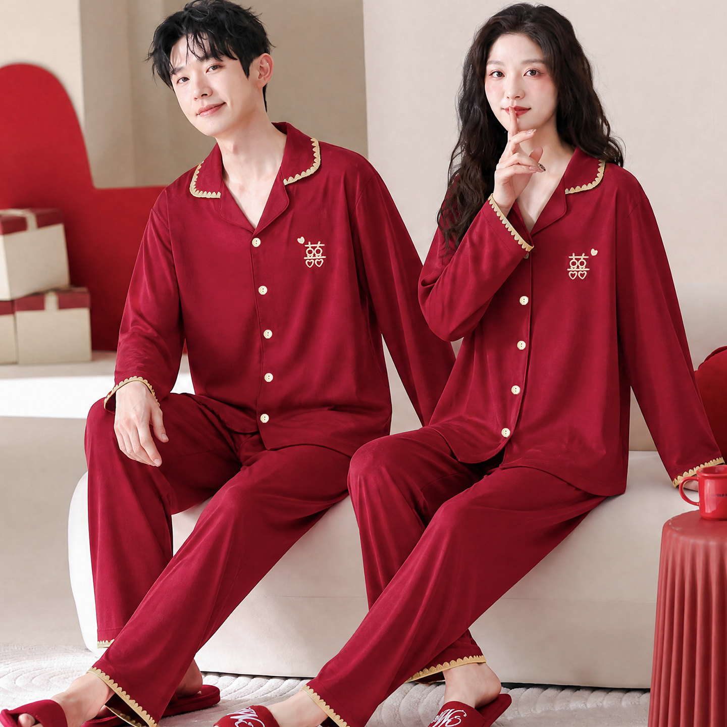 【囍囍】马年结婚红色家居服套装