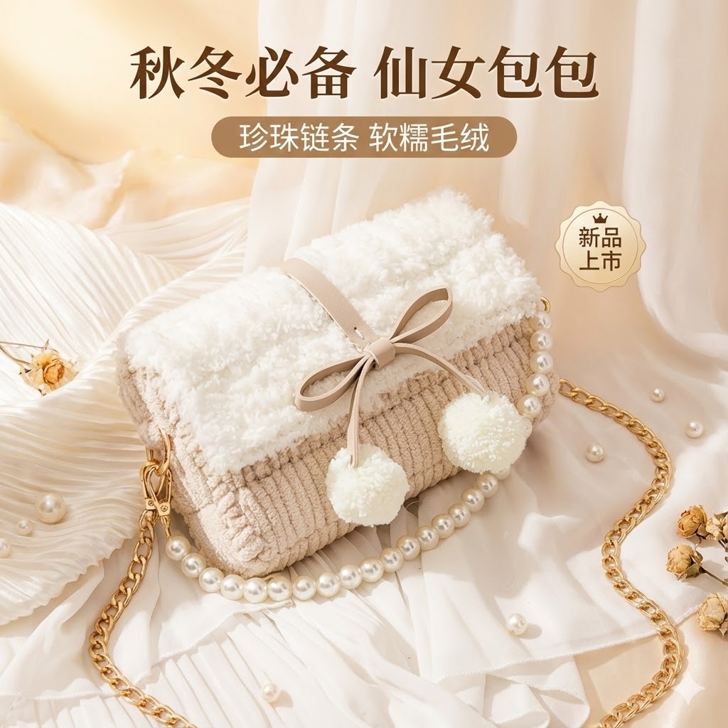 手工编织毛绒斜挎包材料包送女友