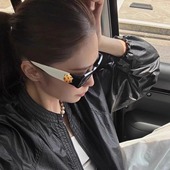 黑白 QIUQIU 防晒太阳镜 不假白 顽童同款 熊猫墨镜 米白色