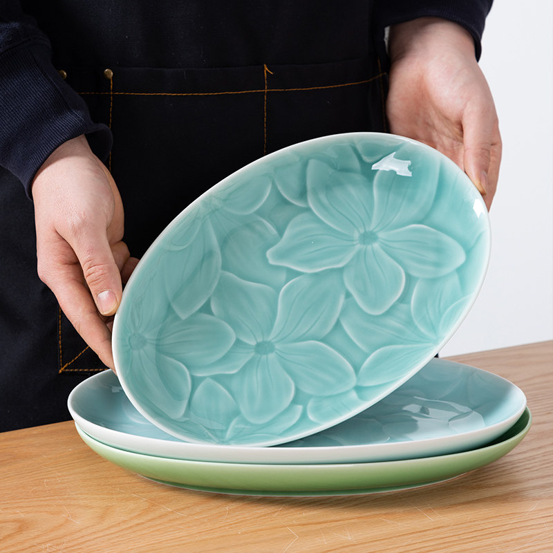 龙泉青瓷蒸鱼盘子餐具图片