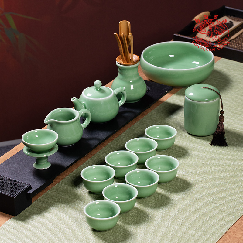 龙泉青瓷冰裂纹功夫茶具套组2025新款家用办公室陶瓷茶壶茶杯泡茶