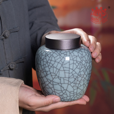 龙泉青瓷茶叶罐密封罐陶瓷冰裂纹家用精品手工茶罐大容量存储罐