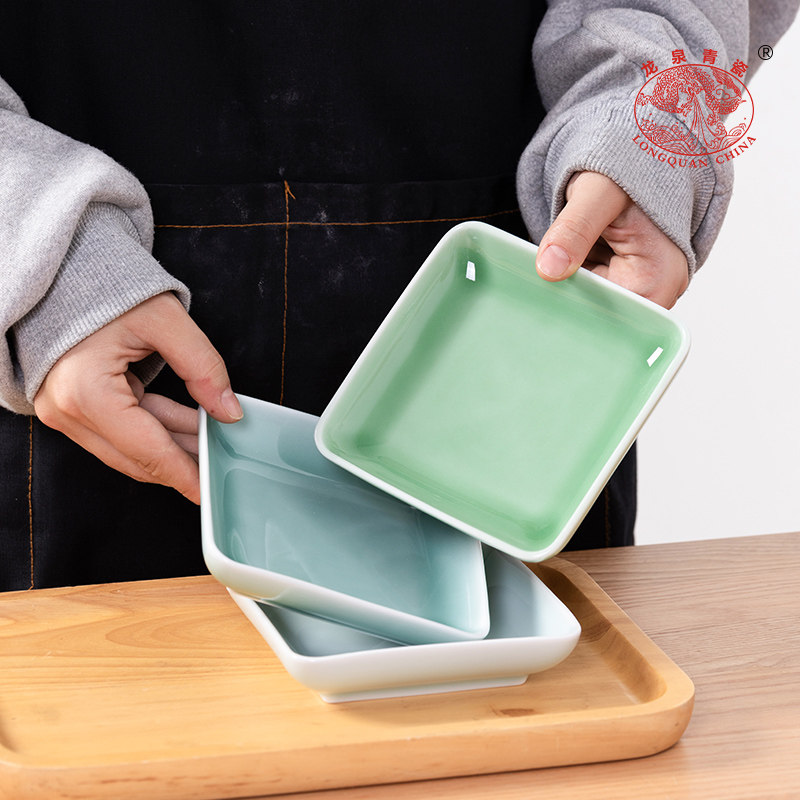 龙泉青瓷方盘家用陶瓷平盘小吃碟冷菜盘创意盘子2026新款凉菜菜碟