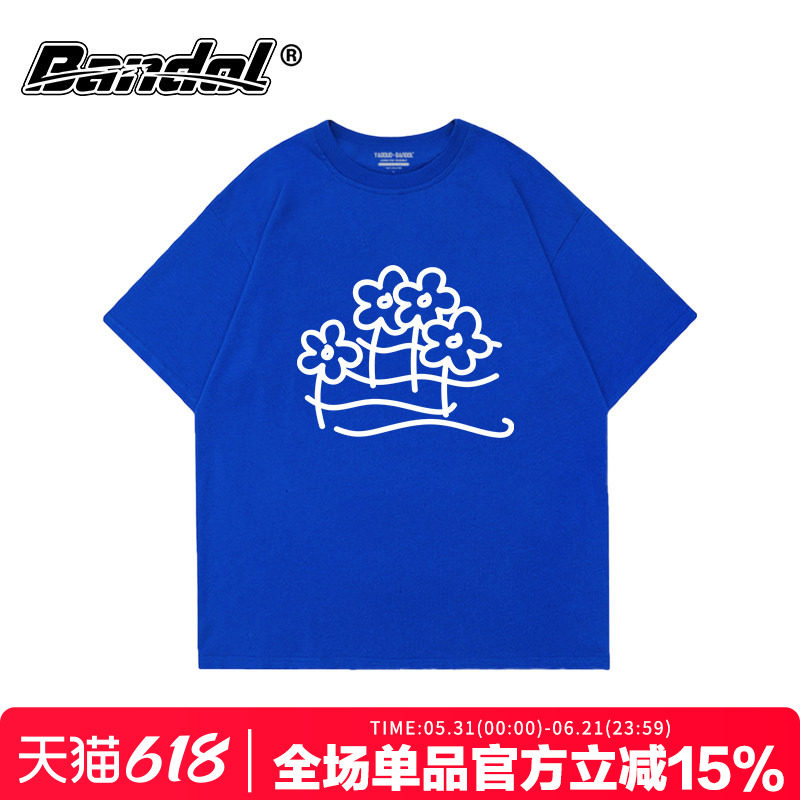 bf宽松克莱因蓝显白oversize慵懒风简约线条印花短袖T恤内搭上衣